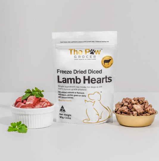The Paw Grocer White Label Diced Lamb Hearts Freeze Dried Treats for Dogs