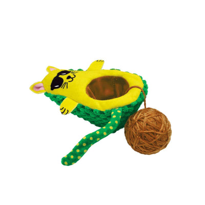 Kong Wrangler Avocato With Tethered Yarn Ball Crinkle Catnip Toy for Cats