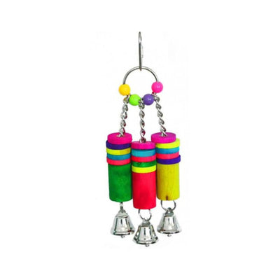 Bird Parrot Toy Hanging Wood Blocks with Bells