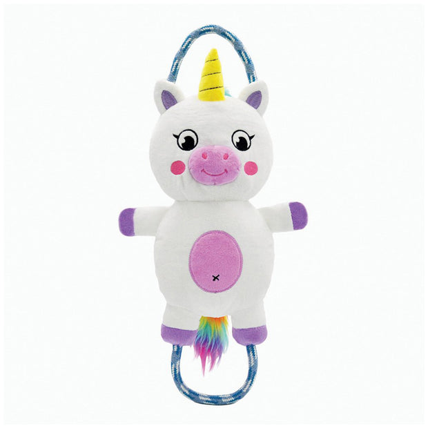 Hugsmart Fairytale Unicorn Rope Funz Toy for Dogs Puppies Tug Squeaky Plush