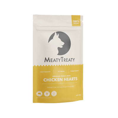 Meaty Treaty Chicken Hearts 100gm Freeze Dried Treats for Dogs & Cats