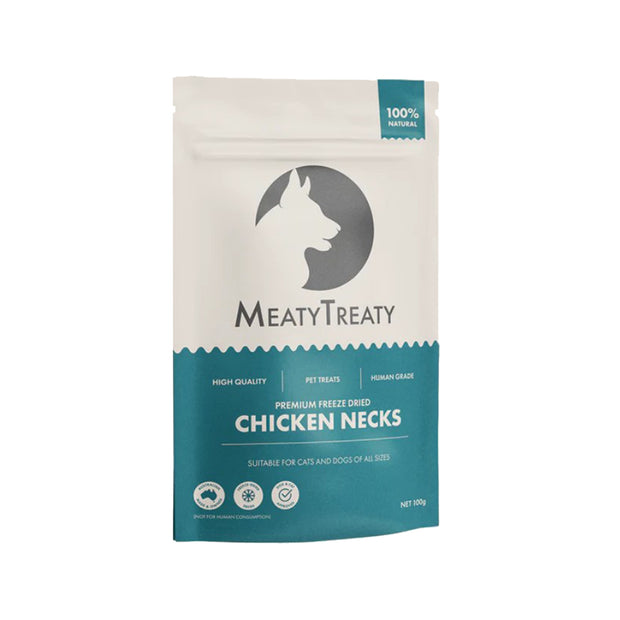 Meaty Treaty Chicken Necks 100gm Freeze Dried Treats for Dogs & Cats
