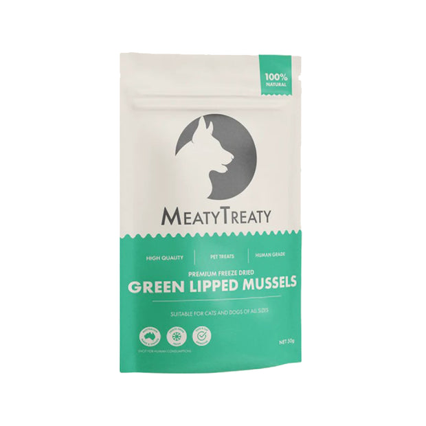 Meaty Treaty Green Lipped Mussels 50gm Freeze Dried Treats for Dogs & Cats