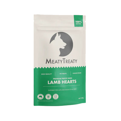Meaty Treaty Lamb Hearts 100gm Freeze Dried Treats for Dogs & Cats