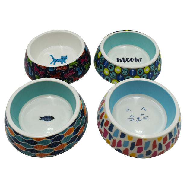 Simply Cat Printed Melamine Double Wall Water/Food Bowl Assorted Designs