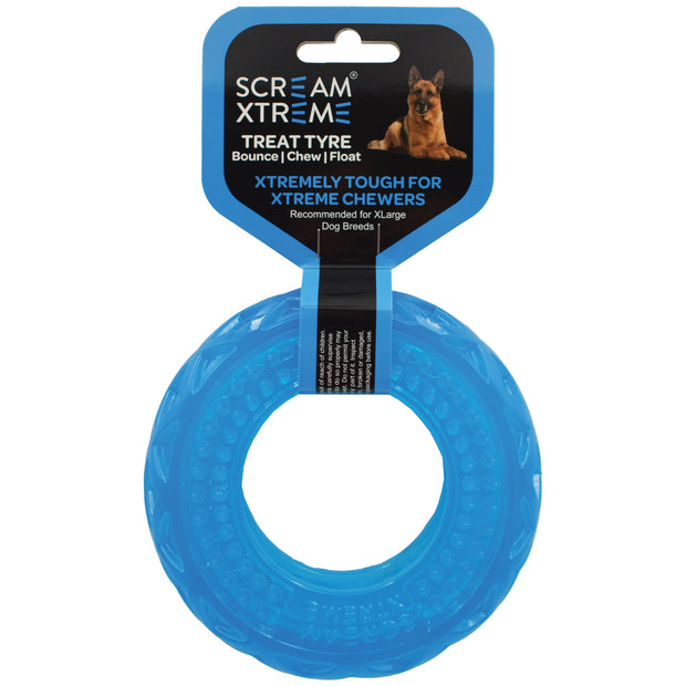 Scream Xtreme Tyre Treat Dispenser Toy for Dogs Extra Large 17cm Loud Blue