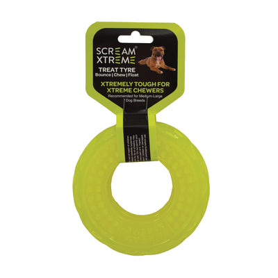 Scream Xtreme Tyre Treat Dispenser Toy for Dogs Medium/Large 13cm Loud Green