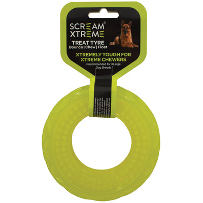 Scream Xtreme Tyre Treat Dispenser Toy for Dogs Extra Large 17cm Loud Green