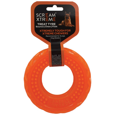 Scream Xtreme Tyre Treat Dispenser Toy for Dogs Extra Large 17cm Loud Orange