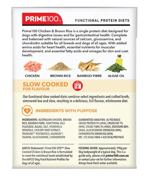 Prime100 Slow Cooked Meals for Dogs Chicken & Brown Rice 354gm