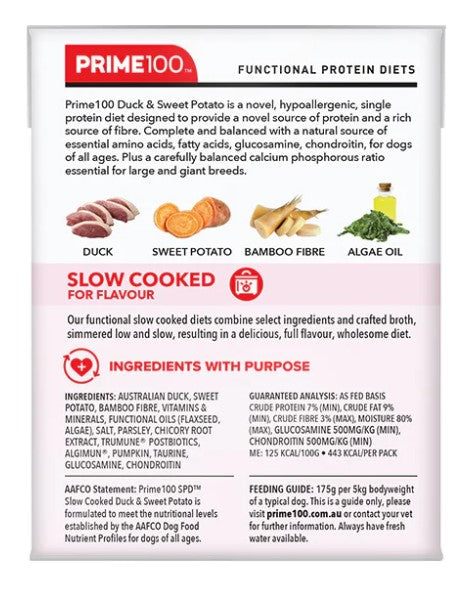 Prime100 Slow Cooked Meals for Dogs Duck & Sweet Potato 354gm