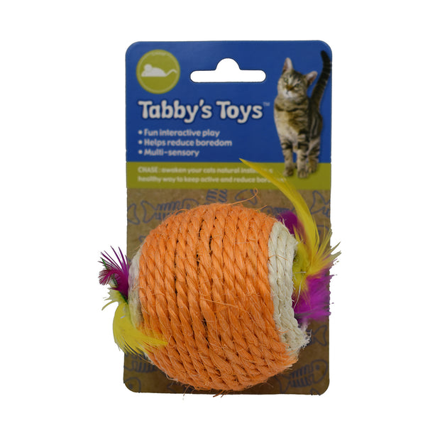Tabby's Toys Bright Sisal Ball With Feathers Cat Toy