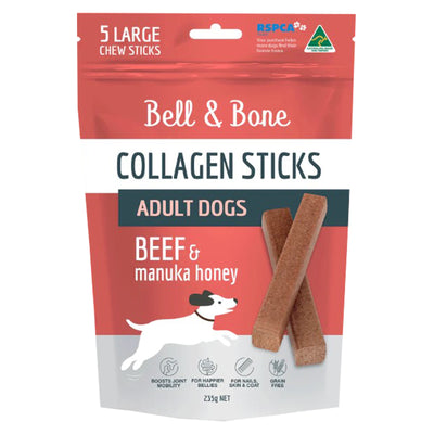 Bell & Bone Collagen Sticks for Adult & Senior Dogs 5 Pack - Beef & Manuka Honey