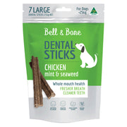 Bell & Bone Dental Sticks for Large Dogs 7 Pack - Chicken, Mint & Seaweed