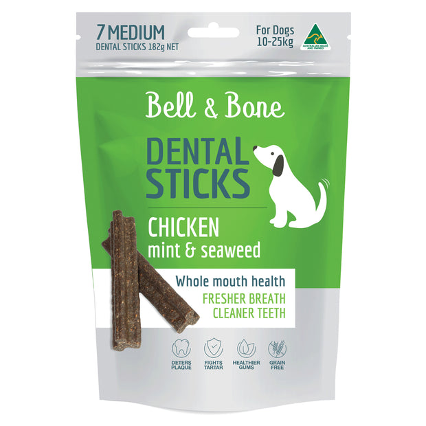 Bell & Bone Dental Sticks for Medium Dogs 7 Pack - Chicken, Mint & Seaweed