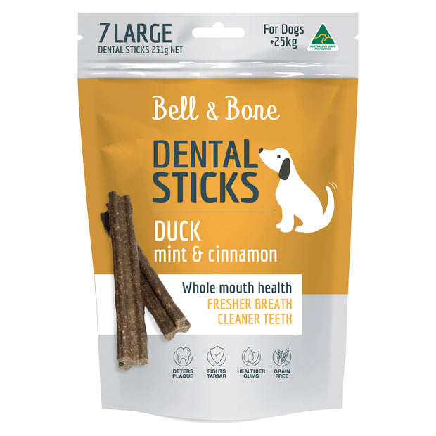 Bell & Bone Dental Sticks for Large Dogs 7 Pack - Duck, Mint & Cinnamon