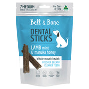 Bell & Bone Dental Sticks for Medium Dogs 7 Pack - Lamb, Mint & Manuka Honey