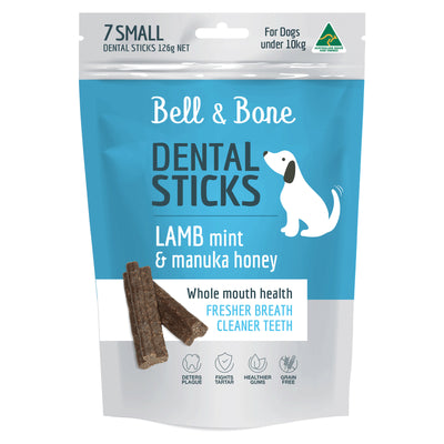 Bell & Bone Dental Sticks for Small Dogs 7 Pack - Lamb, Mint & Manuka Honey