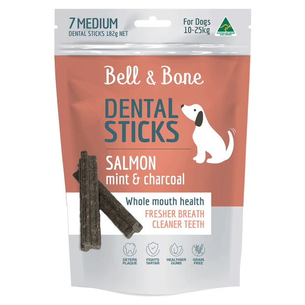 Bell & Bone Dental Sticks for Medium Dogs 7 Pack - Salmon, Mint & Charcoal