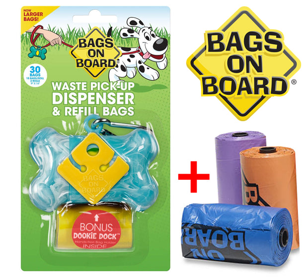 Bags On Board Dog Poop Pickup Bags and Holder Set